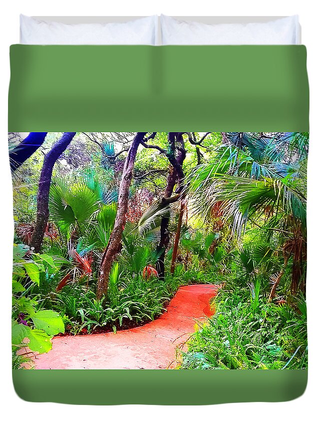 Garden Duvet Cover featuring the painting Garden Walk by CHAZ Daugherty