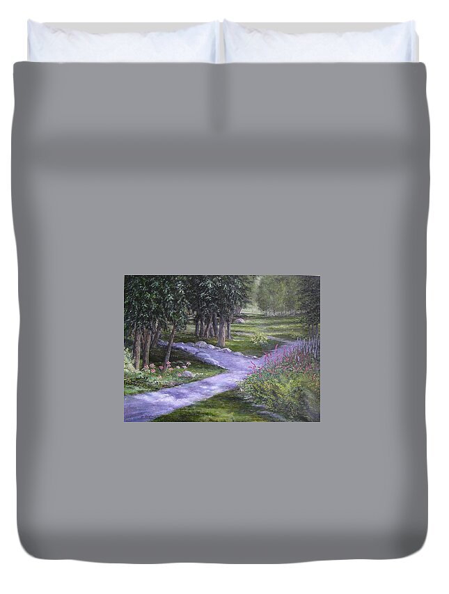 Garden Duvet Cover featuring the painting Garden walk by Jan Byington