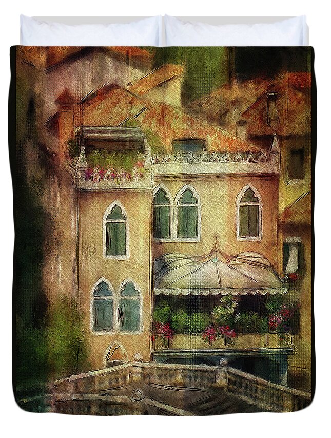 Venice Duvet Cover featuring the digital art Gardening Venice Style by Lois Bryan