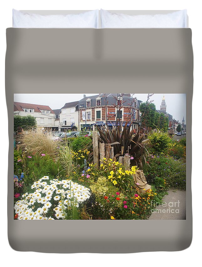 Gardens Duvet Cover featuring the photograph Gardens at Albert Train Station in France by Therese Alcorn