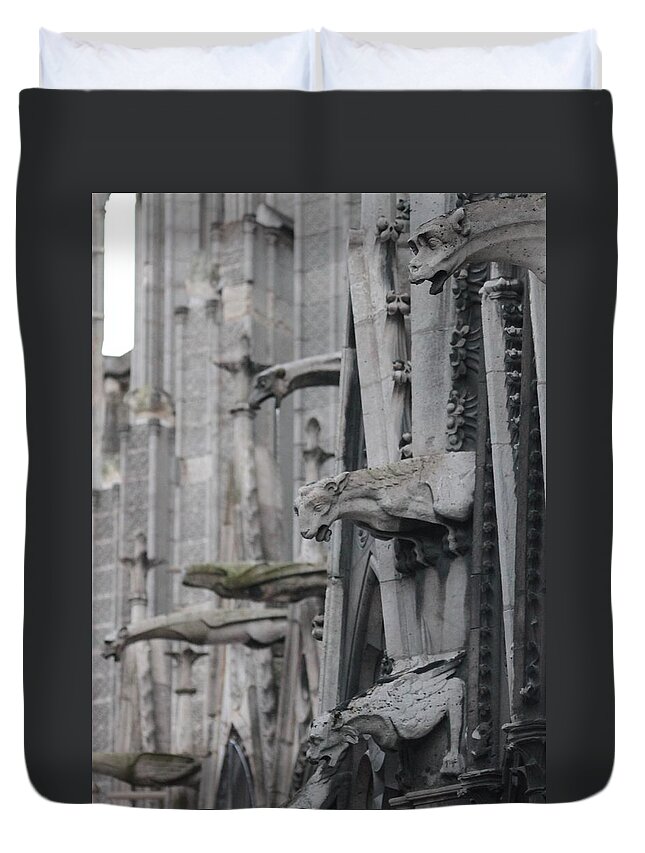 Gargoyles Duvet Cover featuring the photograph Gargoyles North Notre Dame by Christopher J Kirby