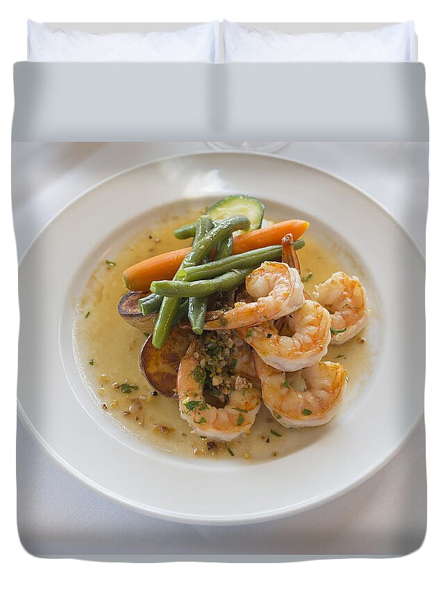 Prawns Duvet Cover featuring the photograph Garlic Prawns by Louise Heusinkveld