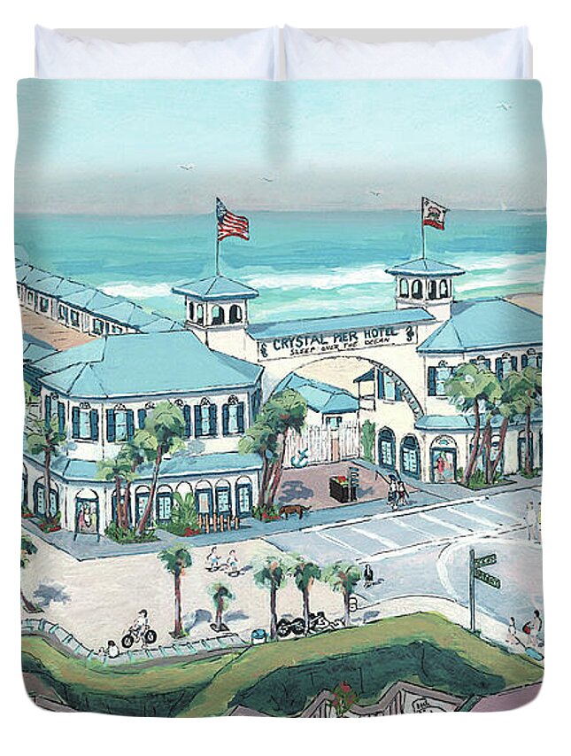 Crystal Pier Duvet Cover featuring the painting Crystal Pier Pacific Beach San Diego California #4 by Paul Strahm