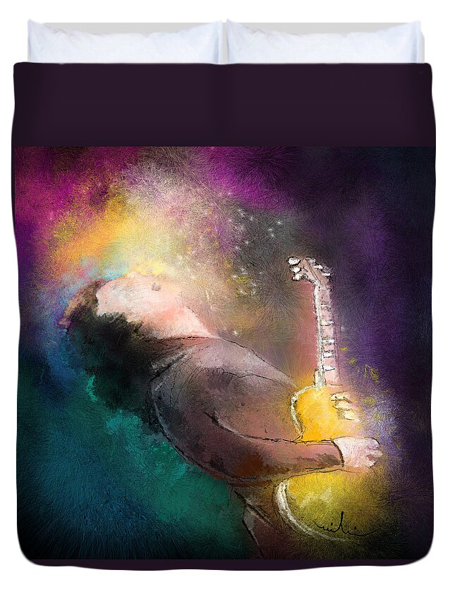Music Duvet Cover featuring the painting Gary Moore 01 by Miki De Goodaboom