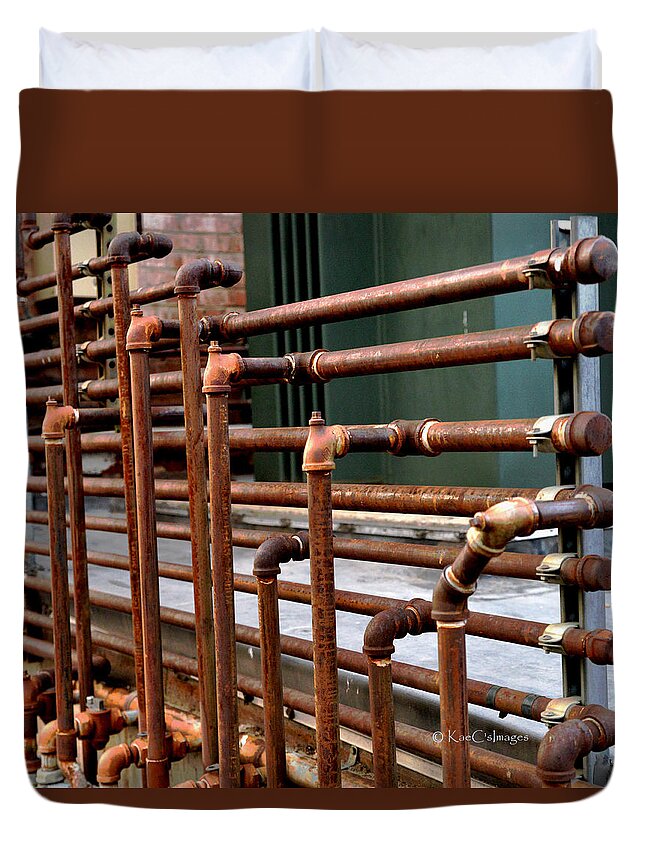 Gas Pipelines Duvet Cover featuring the photograph Gas Pipes and Fittings by Kae Cheatham