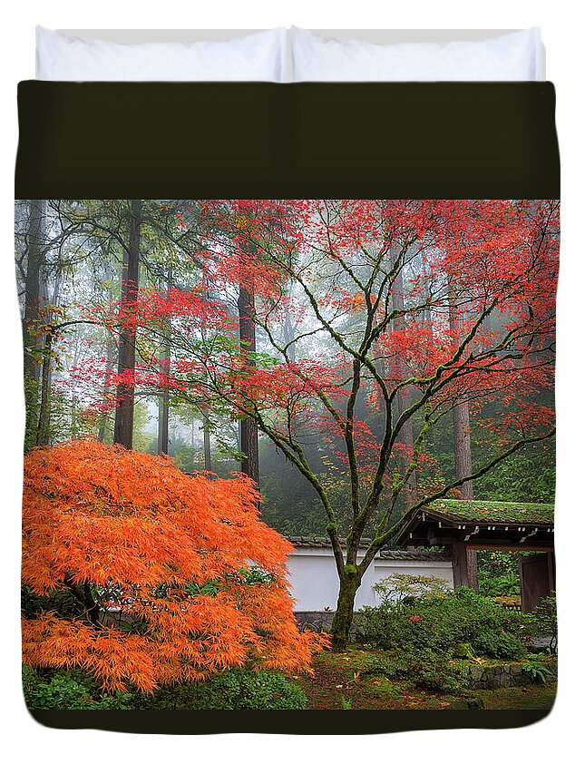 Japanese Garden Duvet Cover featuring the photograph Gateway to Portland Japanese Garden by David Gn