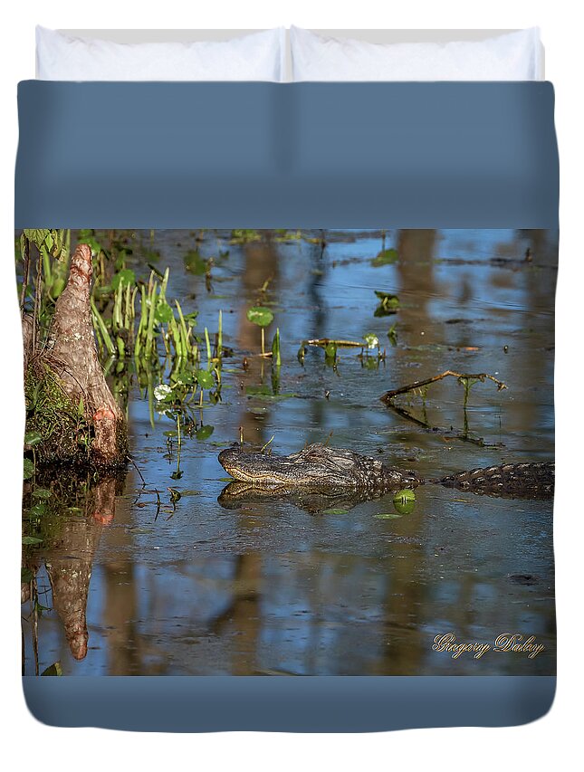 Ul Duvet Cover featuring the photograph Gator in Cypress Lake 3 by Gregory Daley MPSA