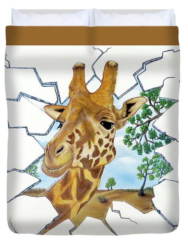 Hole Duvet Cover featuring the painting Gazing Giraffe by Teresa Wing