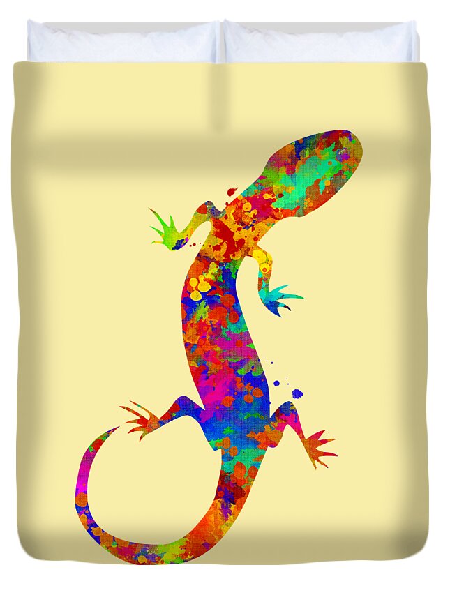 Gecko Duvet Cover featuring the mixed media Gecko Watercolor Art by Christina Rollo