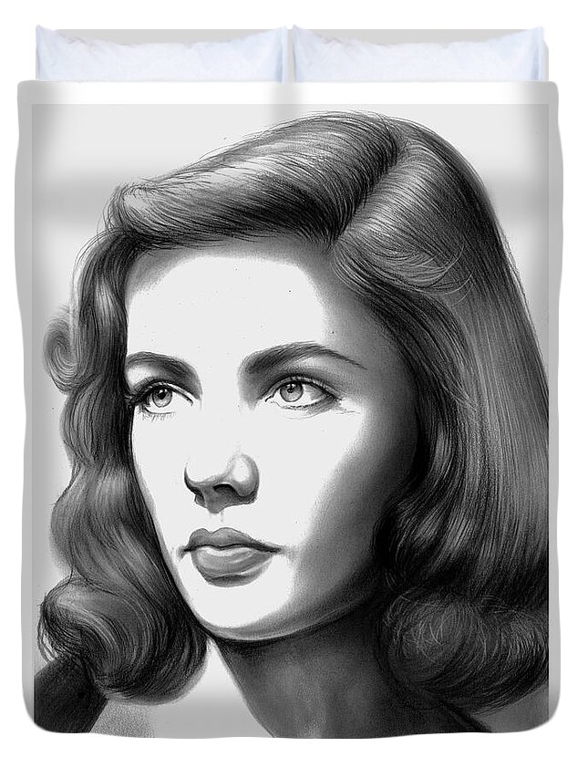 Gene Tierney Duvet Cover featuring the drawing Gene Tierney by Greg Joens