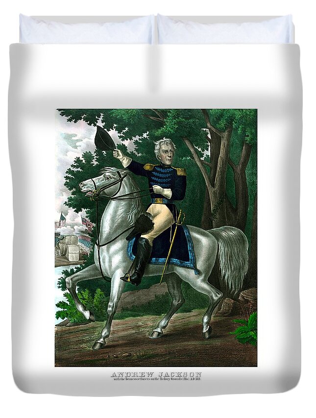 Andrew Jackson Duvet Cover featuring the painting General Andrew Jackson On Horseback by War Is Hell Store
