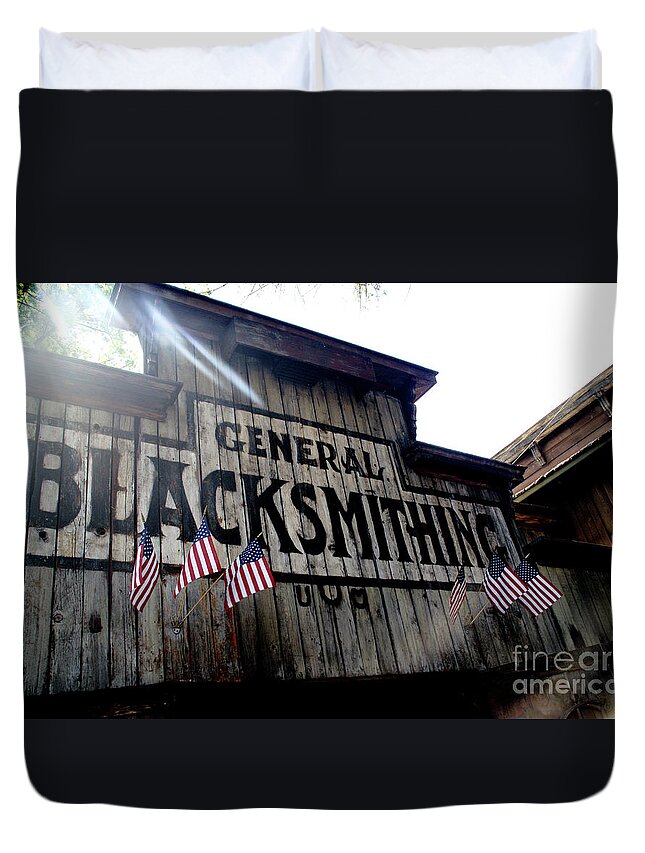 Building Duvet Cover featuring the photograph General Blacksmithing by Linda Shafer
