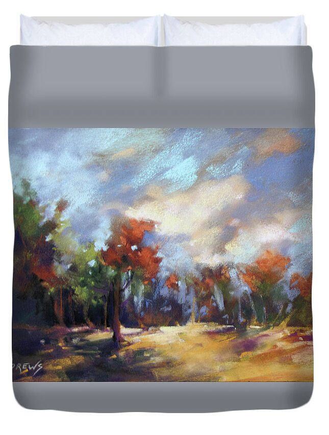 Landscape Duvet Cover featuring the painting Gentle Breezes by Rae Andrews