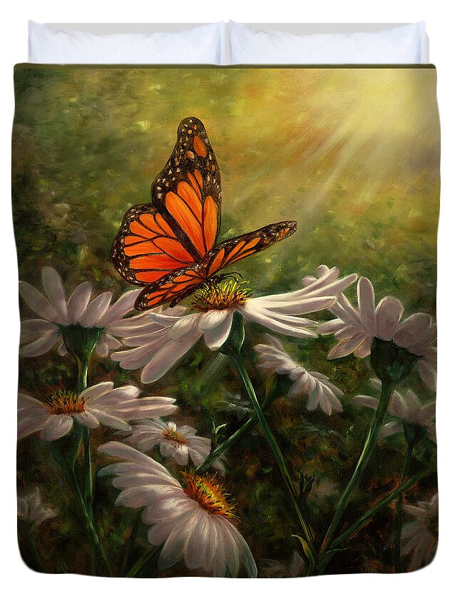 Monarch Butterfly Duvet Cover featuring the painting Gentle Landing by Lynne Pittard