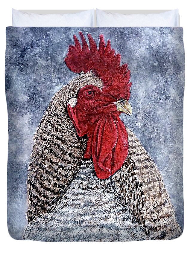 Fire Rooster Duvet Cover featuring the painting Geoff by Tom Roderick