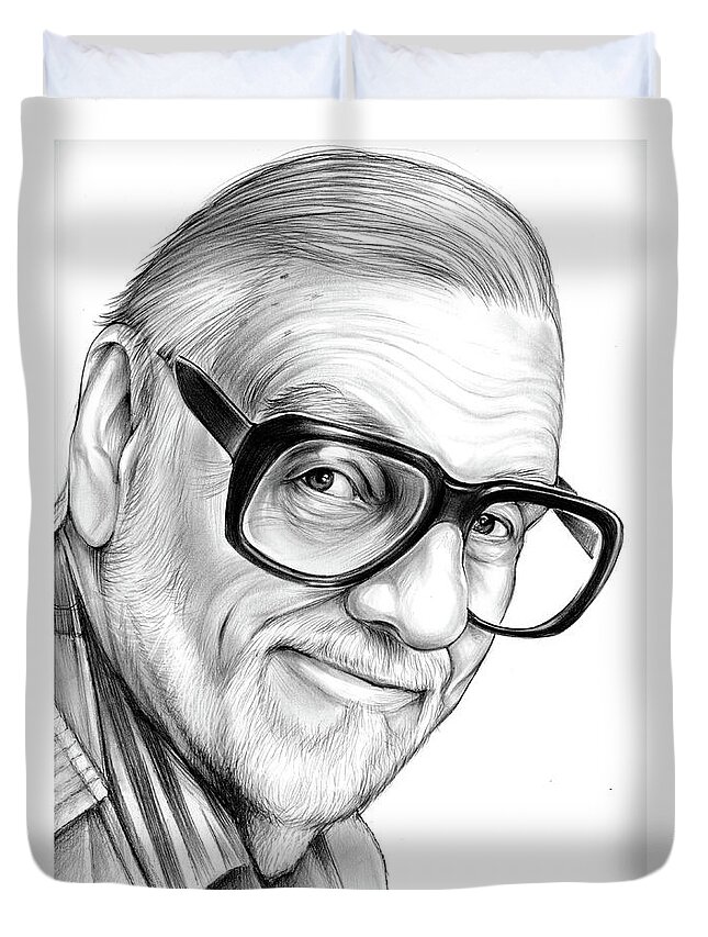 George A. Romero Duvet Cover featuring the drawing George A. Romero by Greg Joens