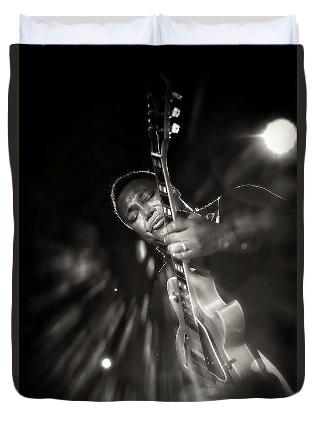 George Benson Duvet Cover featuring the photograph George Benson Black And White by Jean Francois Gil