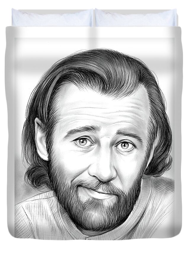 George Carlin Duvet Cover featuring the drawing George Carlin by Greg Joens