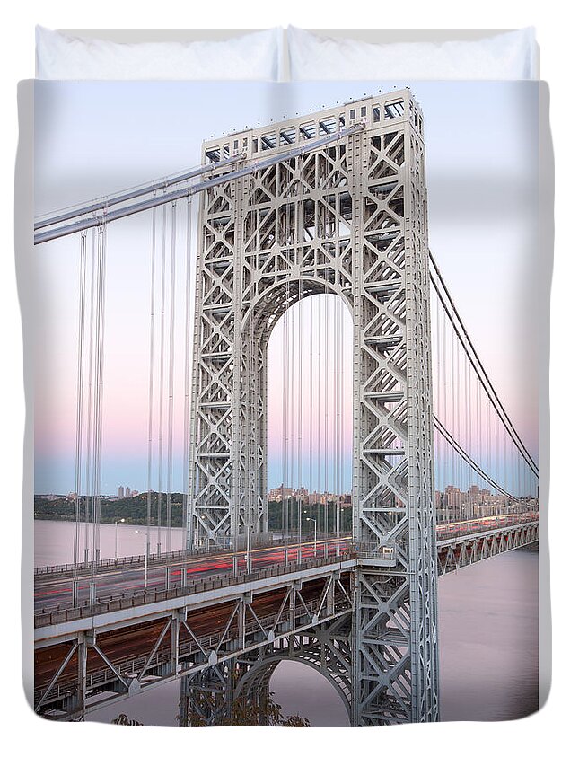Clarence Holmes Duvet Cover featuring the photograph George Washington Bridge and Traffic by Clarence Holmes