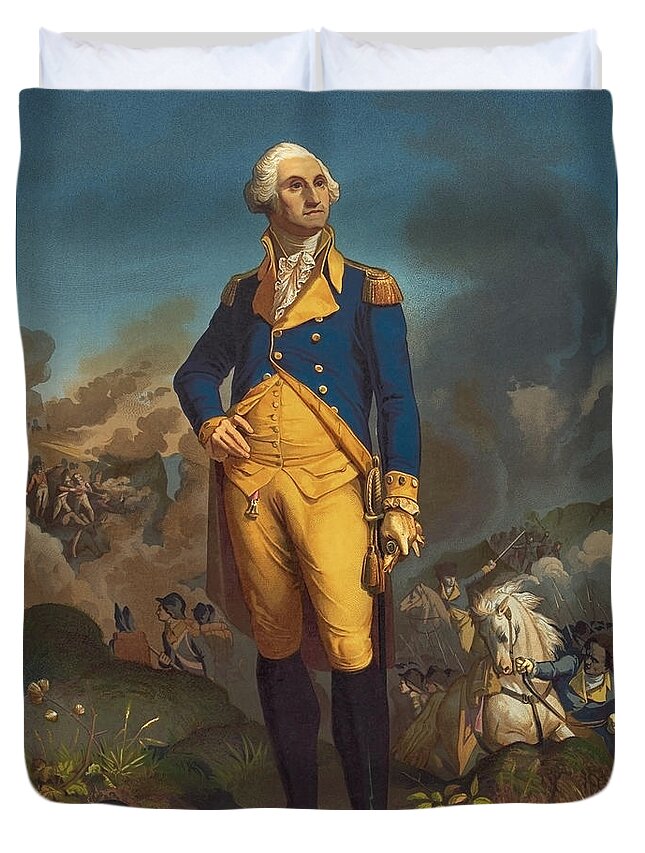 George Washington Duvet Cover featuring the painting George Washington - Military Portrait by War Is Hell Store