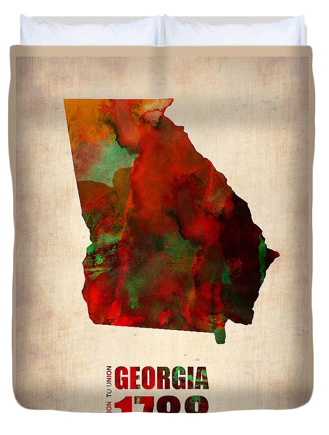 Georgia Duvet Cover featuring the digital art Georgia Watercolor Map by Naxart Studio
