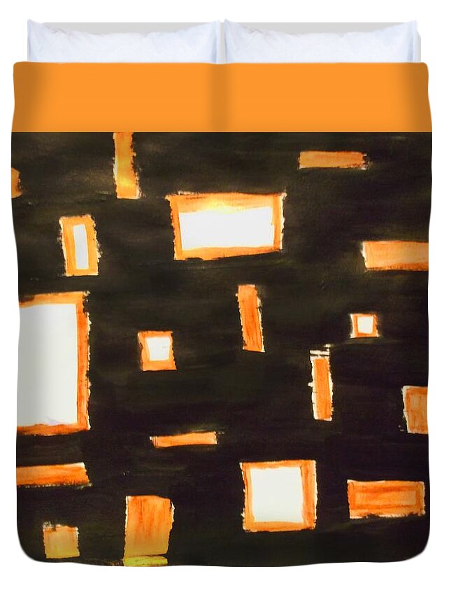 Shape Duvet Cover featuring the painting GeoSequence in Black and Copper by Alexis Keels
