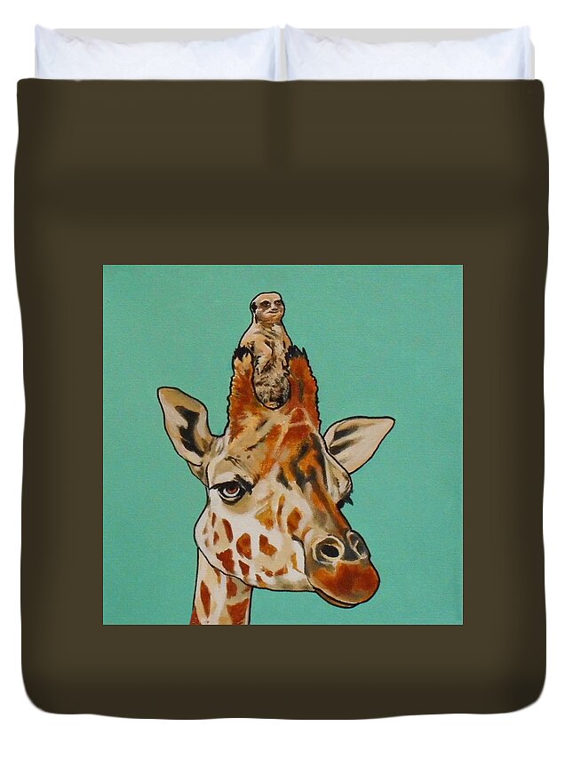 Giraffe And Meerkat Duvet Cover featuring the painting Gerald the Giraffe by Sharon Cromwell