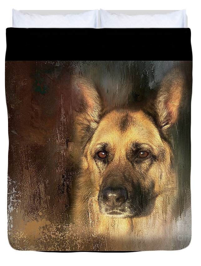 German Shepherd Duvet Cover featuring the photograph German Shepherd Portrait Color by Eleanor Abramson