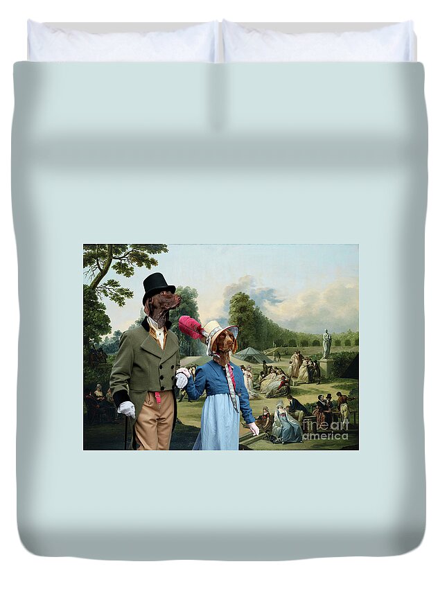 German Shorthaired Pointer Duvet Cover featuring the painting German Shorthaired Pointer - Kurzhaar Art Canvas Print - The summer Party by Sandra Sij