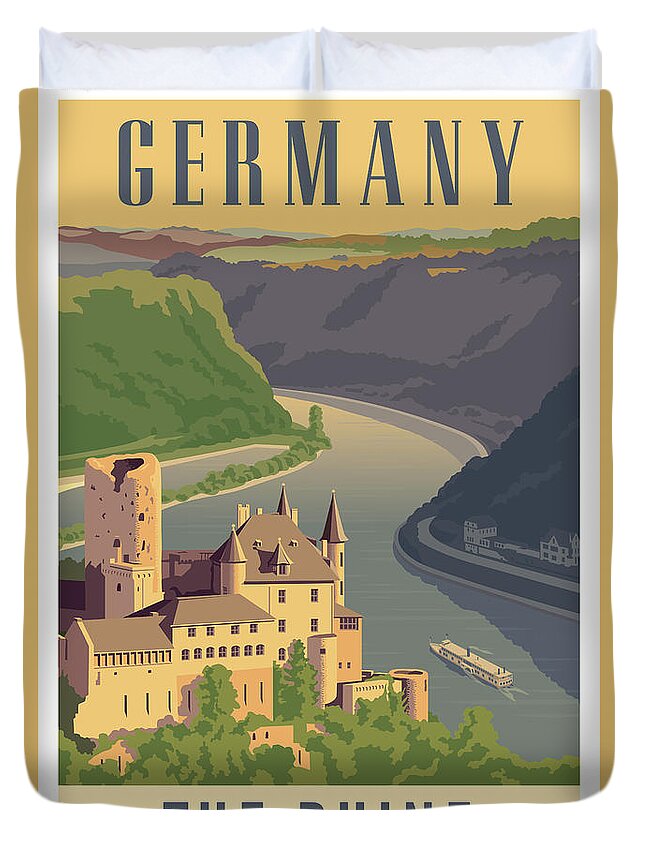 Germany Duvet Cover featuring the digital art Germany Retro Poster by Jim Zahniser