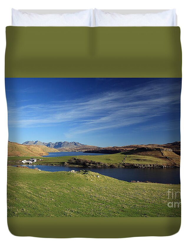 Gesto Bay Duvet Cover featuring the photograph Gesto Bay and The Cuillins by Maria Gaellman