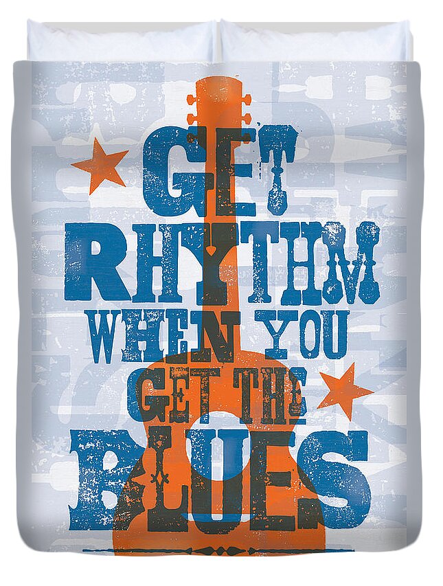 Get Rhythm Duvet Cover featuring the digital art Get Rhythm - Johnny Cash Lyric Poster by Jim Zahniser