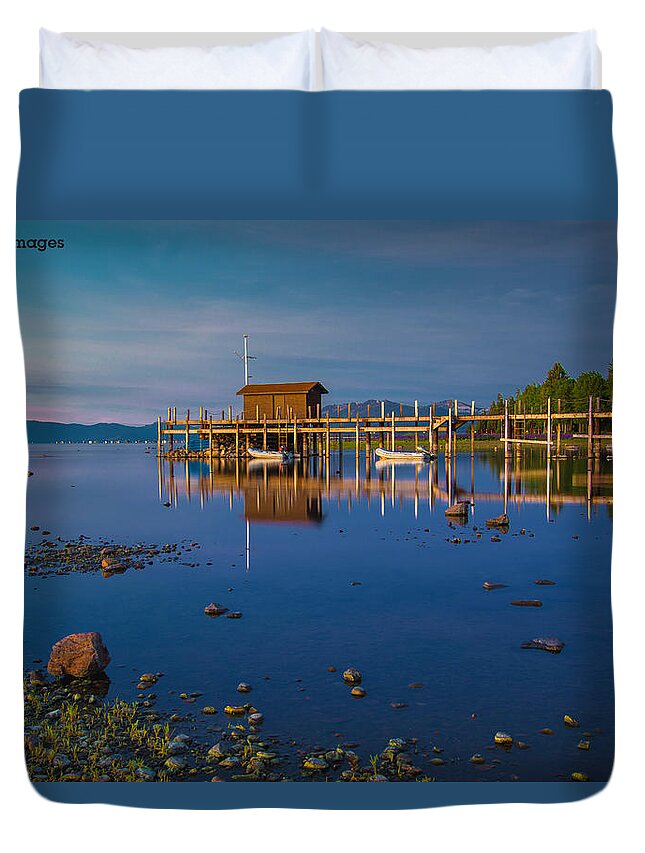 Pier Duvet Cover featuring the photograph Lake Tahoe Dawn by Janet Kopper