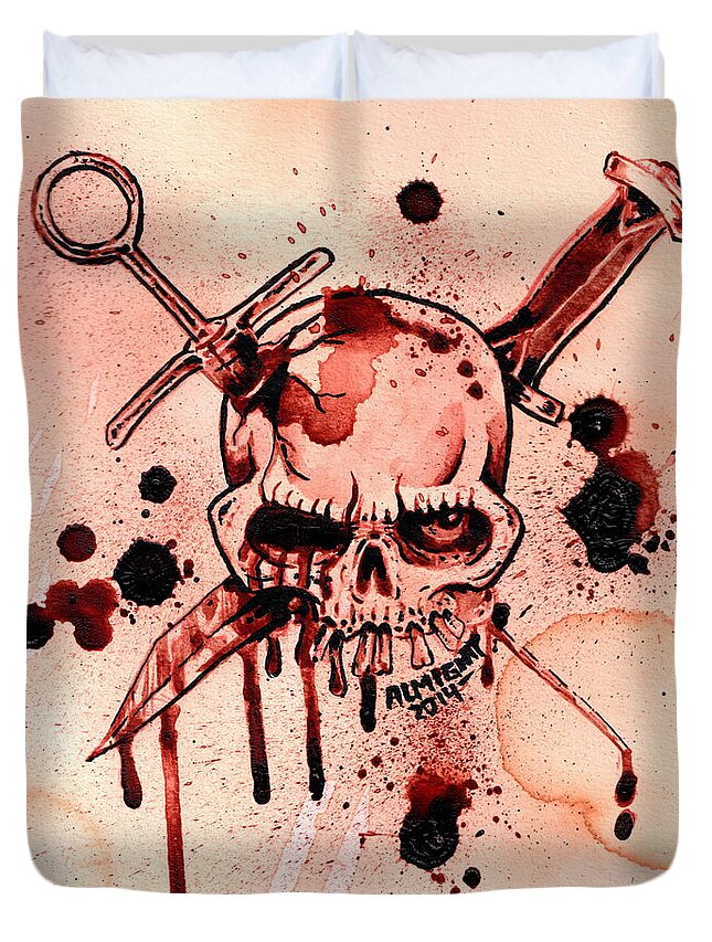  Duvet Cover featuring the painting GG Allin / Murder Junkies Logo by Ryan Almighty