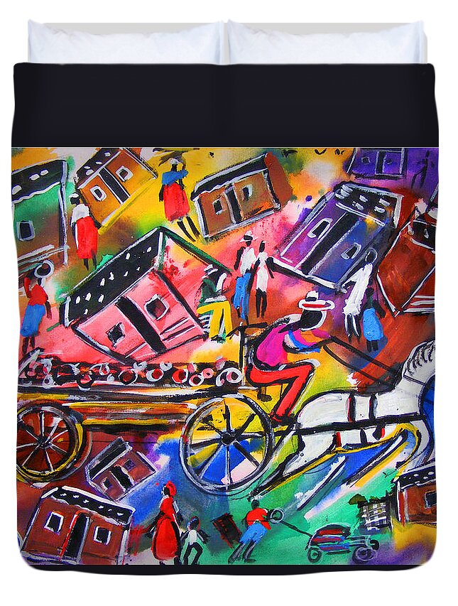 Soweto Gold Collection Duvet Cover featuring the painting Ghettos by Eli Kobeli