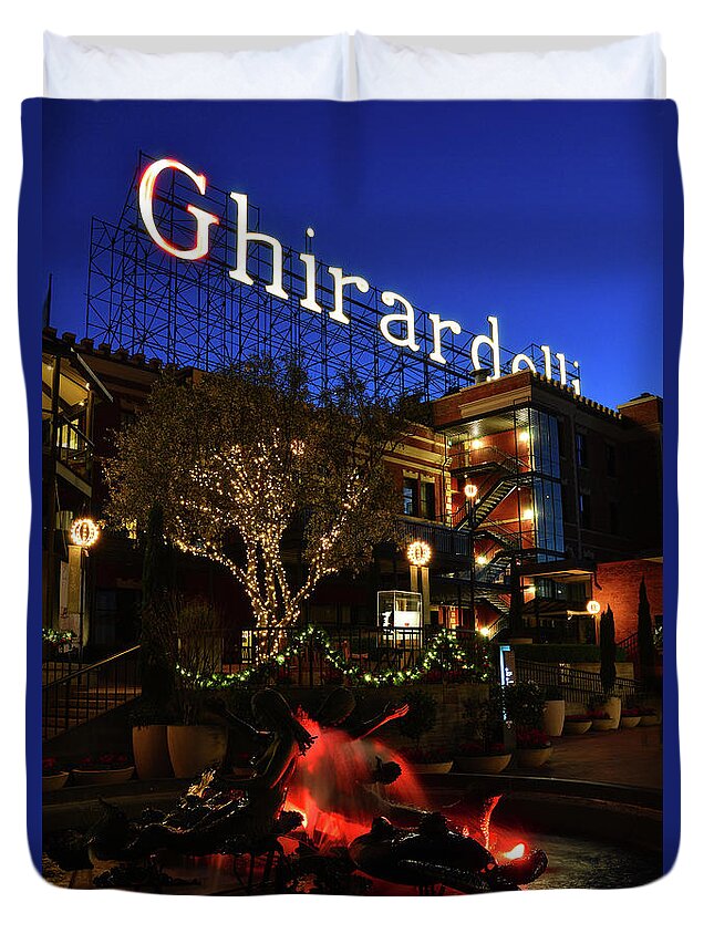 Ghirardelli Duvet Cover featuring the photograph Ghirardelli Square by James Kirkikis