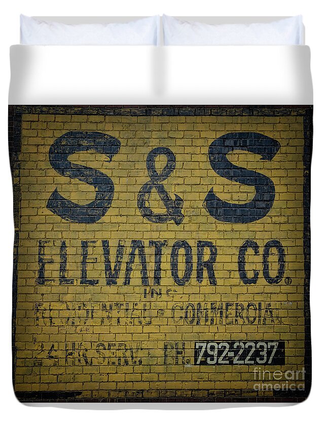 Wall Duvet Cover featuring the photograph Ghost Sign Elevator Company by Janice Pariza