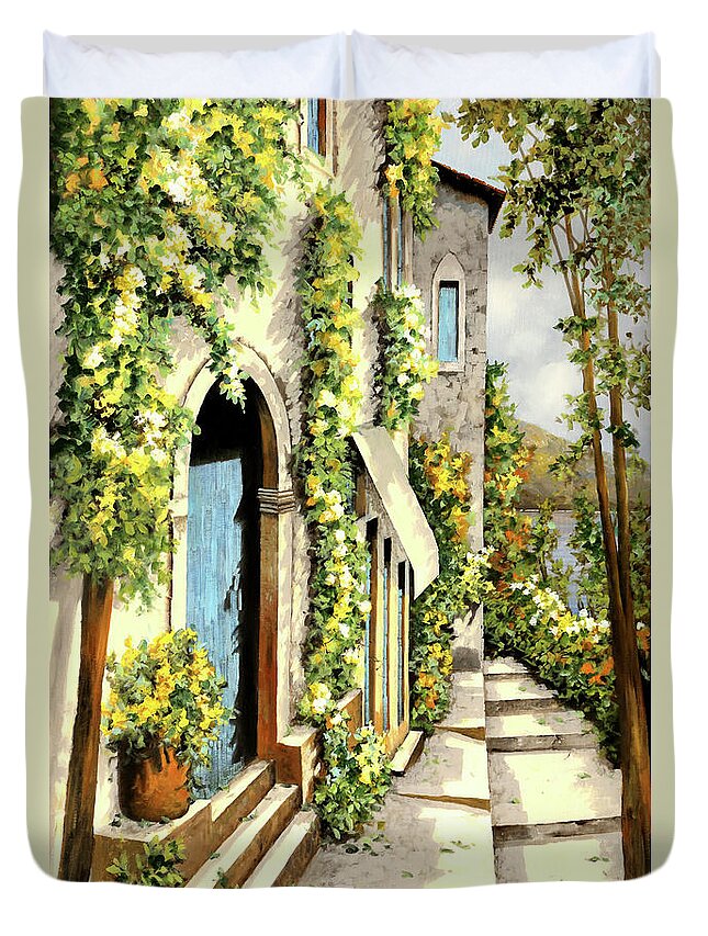 Lemon Duvet Cover featuring the painting Giallo Limone by Guido Borelli