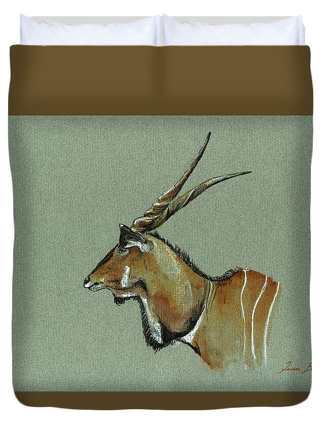 Eland Duvet Cover featuring the painting Giant Eland by Juan Bosco