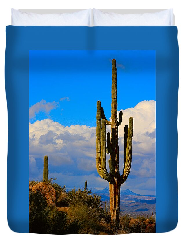 Saguaro Duvet Cover featuring the photograph Giant Saguaro in the Southwest Desert by James BO Insogna