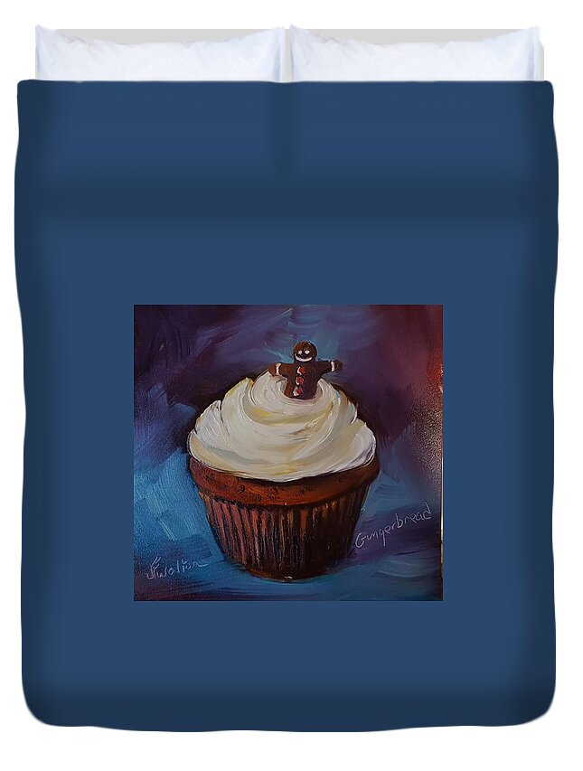 Gingerbread Cupcake Duvet Cover featuring the painting Gingerbread cupcake by Judy Fischer Walton