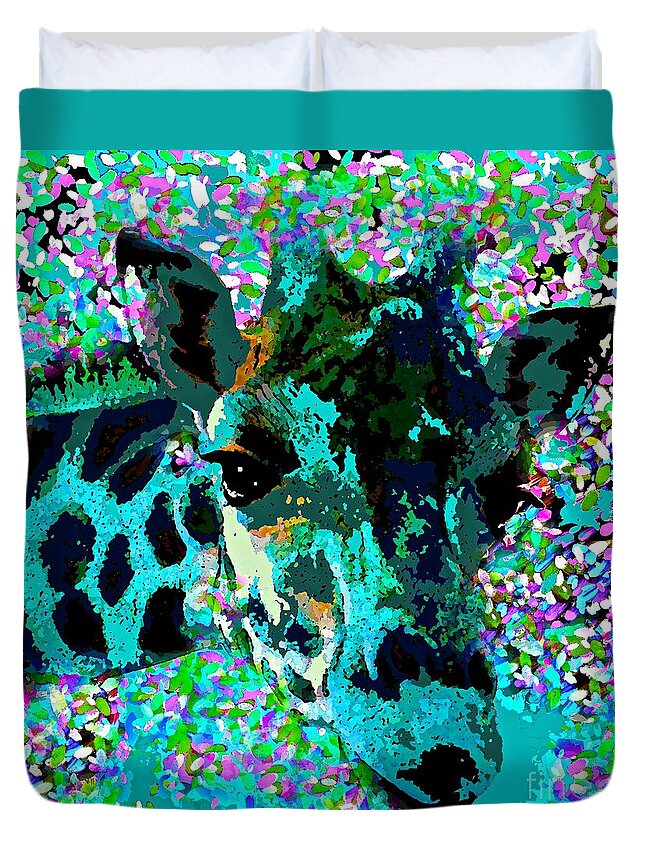 Giraffe Duvet Cover featuring the painting Giraffe Abstract by Saundra Myles