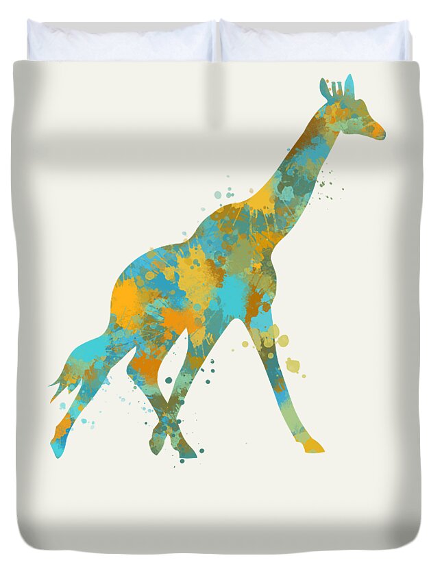 Giraffe Duvet Cover featuring the mixed media Giraffe Watercolor Art by Christina Rollo