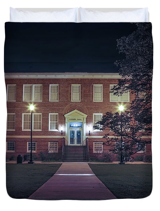 Ul Duvet Cover featuring the photograph Girard hall at Night by Gregory Daley MPSA