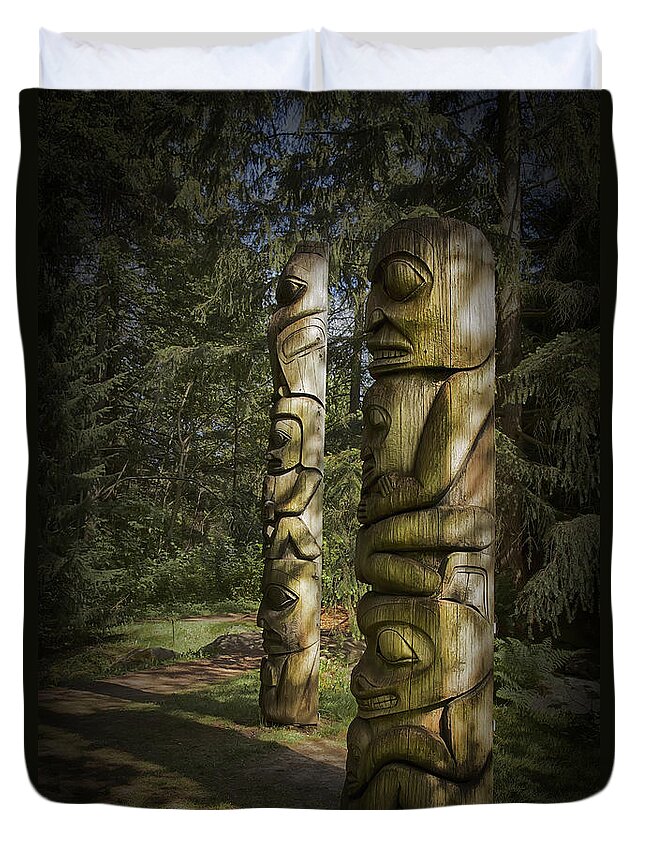  Theresa Tahara Duvet Cover featuring the photograph Gitksan Totem Poles by Theresa Tahara