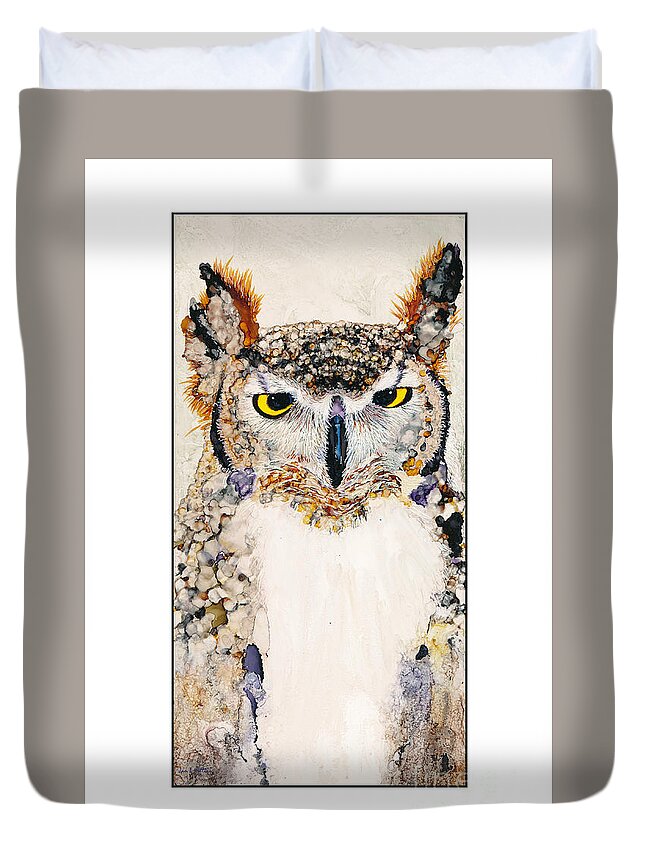 Jan Killian Duvet Cover featuring the painting Give a Hoot Too by Jan Killian