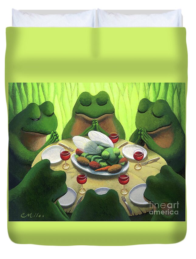 Frog Duvet Cover featuring the painting Giving Thanks by Chris Miles
