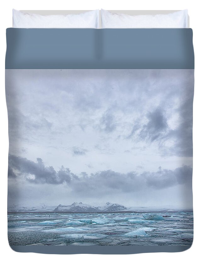 Glacial Lagoon Duvet Cover featuring the tapestry - textile Glacial Lagoon Iceland by Kathy Adams Clark