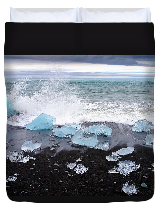 Iceland Duvet Cover featuring the photograph Glacier ice and black beach in Iceland by Matthias Hauser