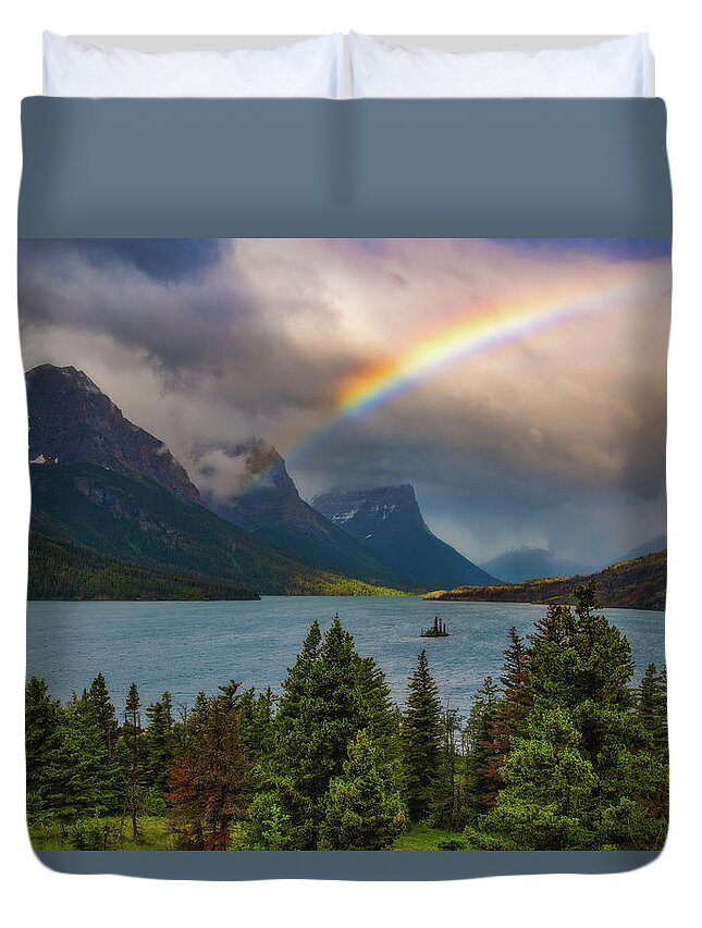 Rainbow Duvet Cover featuring the photograph Glacier Rainbow by Darren White
